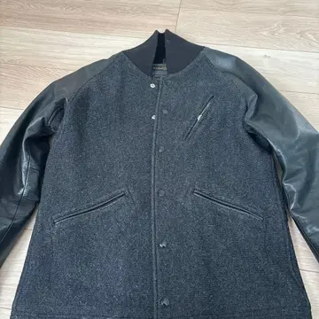 소매 가죽 바시티 자켓 블루종