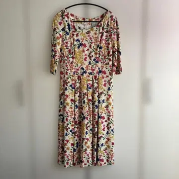 Shilla 꽃무늬 7부 소매 무릎 기장 원피스 사이즈 L