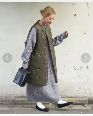 프릭스스토어 퀼팅 베스트 롱 기장 올리브