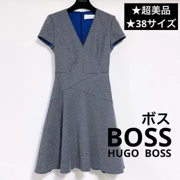 [ BOSS ] 컨디션 최상 보스 V넥 플레어 원피스 체크 보라색 퍼플