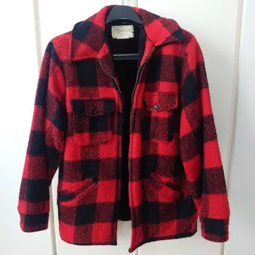 멜톤 빨간색 블랙 체크 플란넬 자켓 M 사이즈