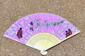 미사용 새상품 고급 실크 부채 센스 마이코 교토 기온 일본 핑크