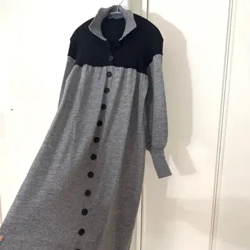 니트 원피스 블랙 & 그레이 콤비 L