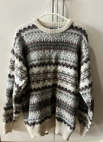 ANSON'S 총 패턴 니트 노르딕 무늬 구제 의류 스웨터 울 L 사이즈