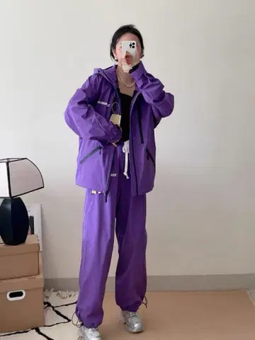 퍼플 자켓과 팬츠 세트 스키 스노우보드