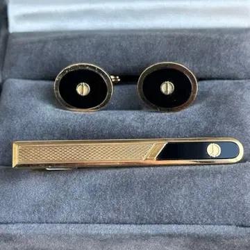 던힐 라운드형 넥타이핀 & 커프스 세트 골드 블랙 에나멜