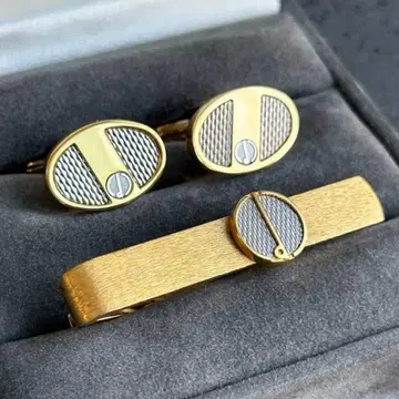 던힐 내로우 넥타이핀 & 커프스 세트 라운드형 골드