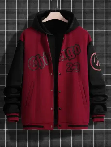 [완판템] 남성용 2톤 바시티 자켓 후드 부착 블랙 후드티 세트