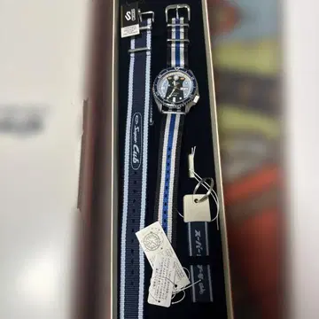 슈퍼커브 한정판 자동 와인딩 시계 블루 화이트 스트라이프 나일론 스트랩