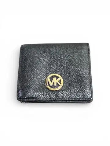 마이클코어스 접이식 지갑 가죽 블랙 MK 서클 로고 컴팩트 지갑
