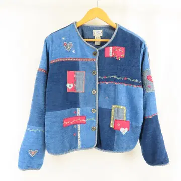 VINTAGE 꽃무늬 하트 자수 패치워크 노카라 자켓 XL
