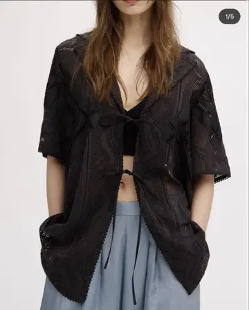 레이스 콤비 하프 슬리브 재킷 셔츠