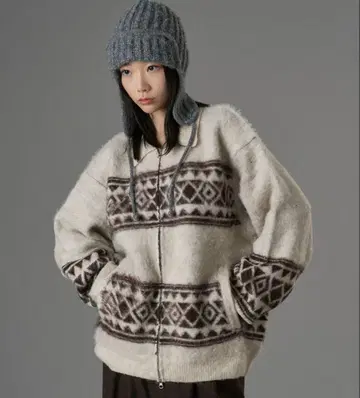 ONCILY 모듬 샤기 지퍼 니트 가디건