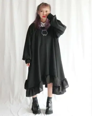 FUNKY FRUIT 고양이 블랙 원피스 오버 사이즈