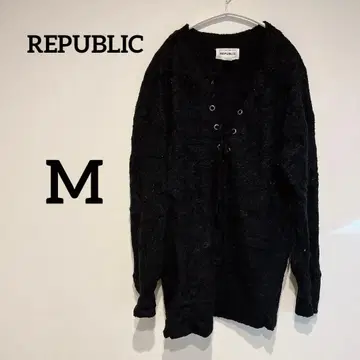 REPUBLIC [ M ] 블랙 레이스업 긴팔 스웨터 니트 상의