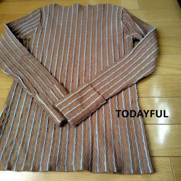 TODAYFUL 카멜과 스카이블루 스트라이프 보트넥 상의 F 사이즈