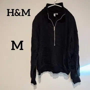 H&M [ M ] 블랙 하프 지퍼 트레이닝복 상의 맨투맨 블랙