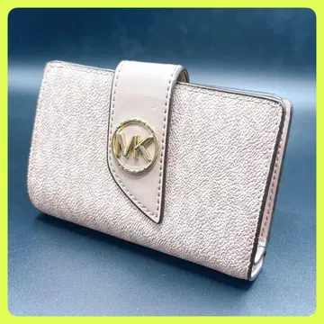 컨디션 최상 마이클코어스 핑크 시그니처 접이식 지갑 골드 금장 장식