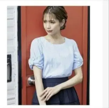 [ 미사용 새상품 ] 리본 소매 블라우스 M 블루 티어클라세