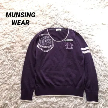 먼싱웨어 [ L ] 골프웨어 울 혼방 얇은 소재 니트 로고 자수 퍼플