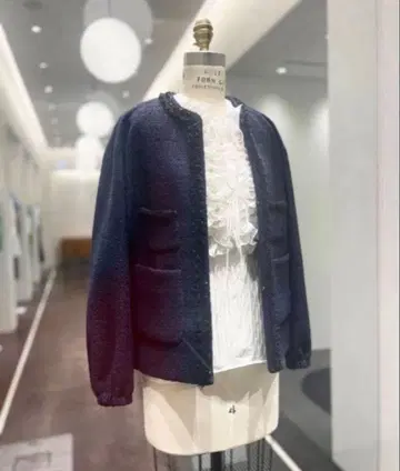 드로어 트위드 노카라 자켓 스팽글 36