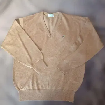 베이지 V넥 니트 스웨터