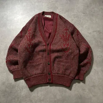 빈티지 모헤어 레트로 기하학 니트 가디건 스트라이프