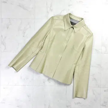 데프레 카우 가죽 자켓 히요쿠시타테 긴팔 베이지 S~M 상당*LD377