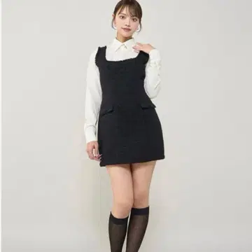 다리치 셔츠 도킹 트위드 미니 원피스 FL/BLK