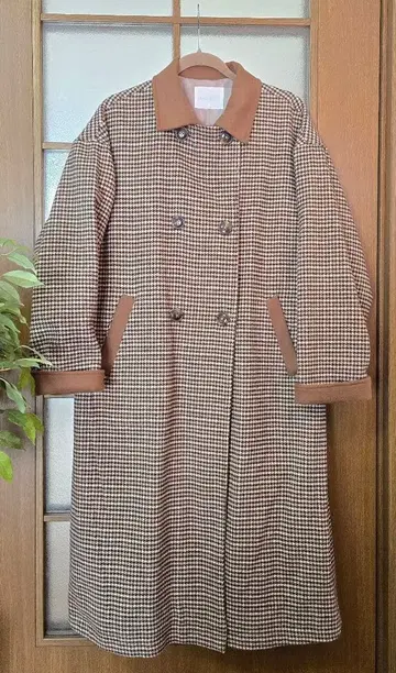 ehka sopo 클래식 체크 롱 코트 브라운 계열 F