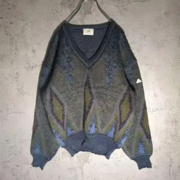 [분위기 최고] 90s 모헤어 혼방 기하학 패턴 V넥 니트 스웨터 던힐