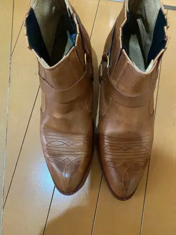 빈티지 웨스턴 부츠 브라운 가죽 중간 힐