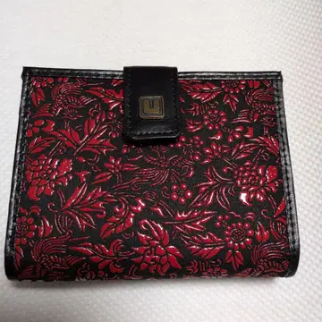 코슈인덴 이케다 상점 꽃무늬 이단 접이식 지갑 블랙과 레드