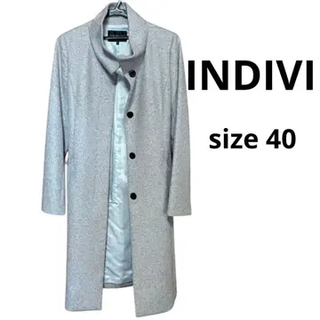 INDIVI 스탠드 카라 롱 코트 캐시미어 라이트 그레이 40 그레이