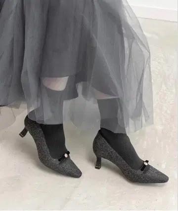 RANDA 펄 리본 니트 도킹 부츠 블랙 M