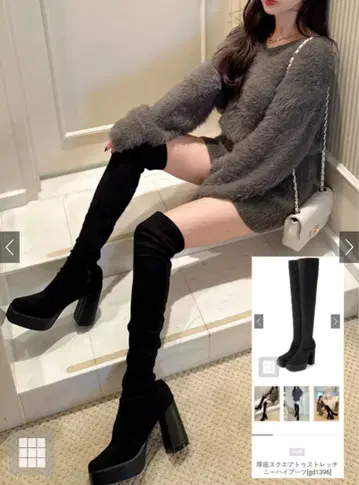 GRL 통굽 스퀘어토 스트레치 니하이 부츠[gd1396]