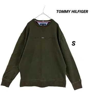 TOMMY HILFIGER 로고 자수 맨투맨 카키 S 트레이닝복