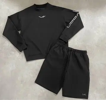 SIXPAD 리커버리 웨어 상하의 세트 긴팔 맨투맨 & 하프 팬츠 블랙