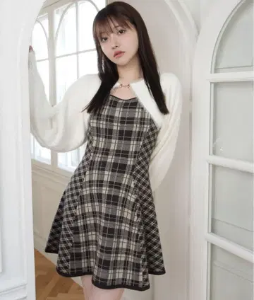 립 서비스 페더 체크 앙상블 원피스