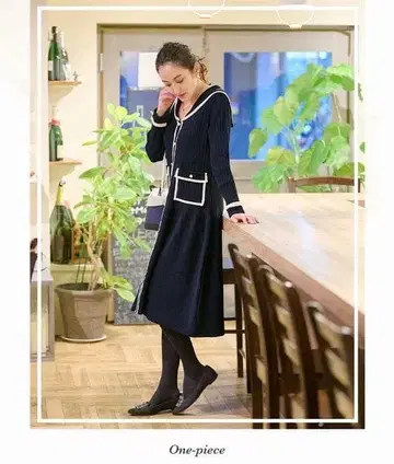 택 포함 새상품 Chesty 체스티 세일러 카라 니트 원피스 블랙