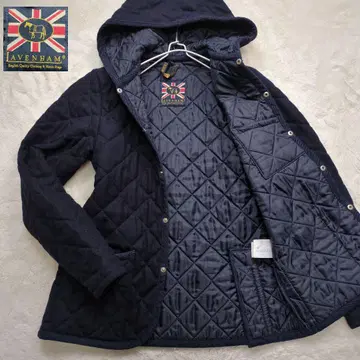 컨디션 최상 라벤햄 퀼팅 자켓 로고 택 후드 네이비 38