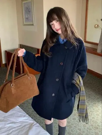 LUMIYUMI 울 블렌드 접이식 옷깃 미들 코트 M 사이즈