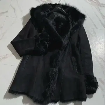 최고급 토스카나 무스탕 코트 후드 부착 리얼 무스탕 양가죽 블랙 L