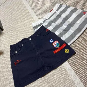 골프 스커트 세트 네이비 & 그레이 화이트 보더 사이즈 11 L