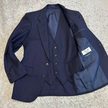 울 테일러드 자켓 베스트 세트 네이비 스트라이프 새상품급