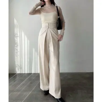 프론트 후크 턱 와이드 슬랙스 Meiru