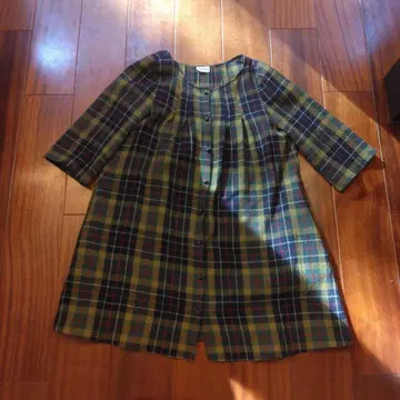 호코모모라 체크 무늬 7부 소매 롱 원피스 40