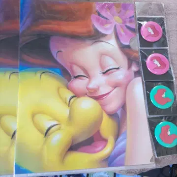 디즈니 아리엘 플라운더 클리어 파일 캔뱃지 묶음 판매