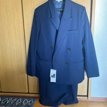 네이비 더블 브레스트 자켓 슬립 드레스 셋업