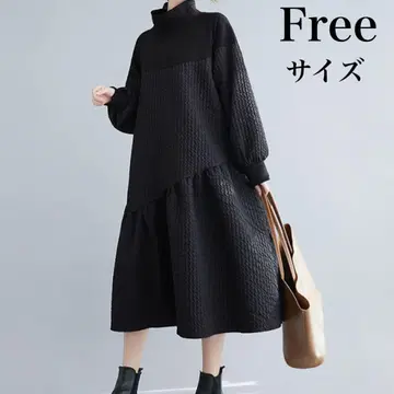 새상품 겨울 롱 원피스 블랙 루즈핏 긴팔 하이넥 모드 스타일 체형 커버